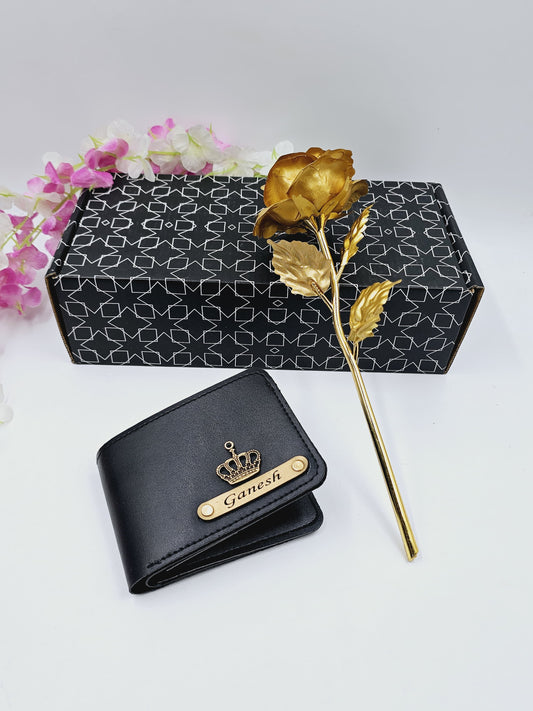 Elegant Customized Gift Combo– Wallet & Golden Rose